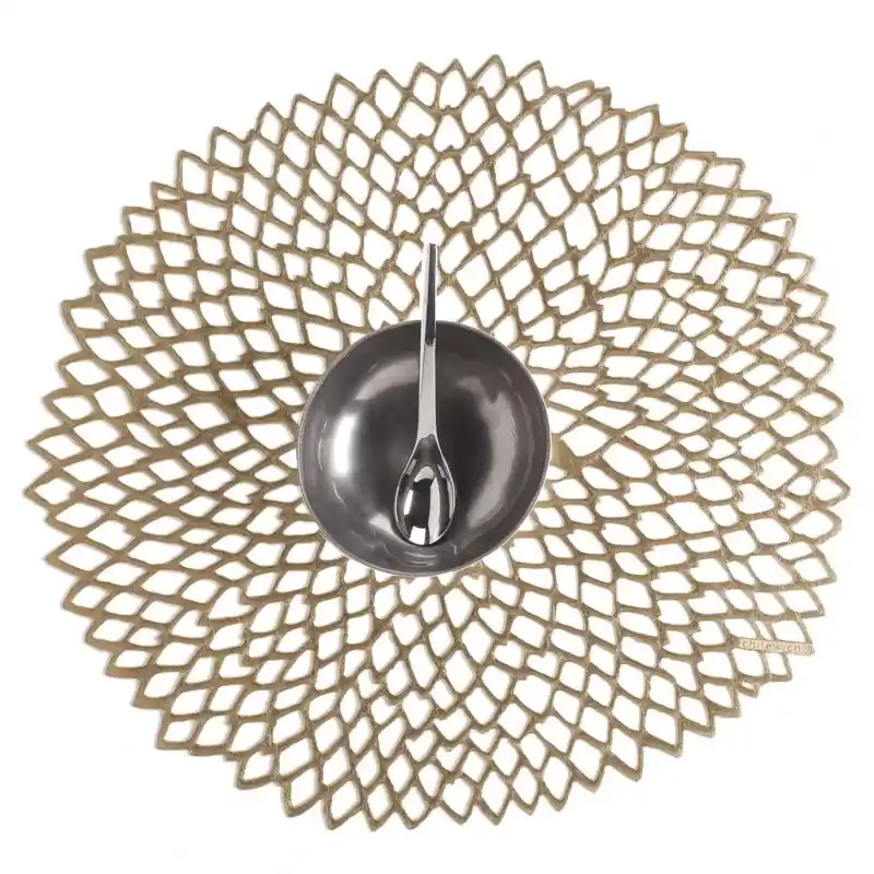 Terrastrand Brass Vinyl Placemats 15 In. L X 14 In. W - Round Dahlia Design