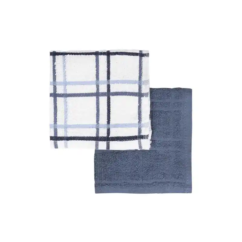 Blue/white Cotton Terry Check Dish Cloth 2 Pk