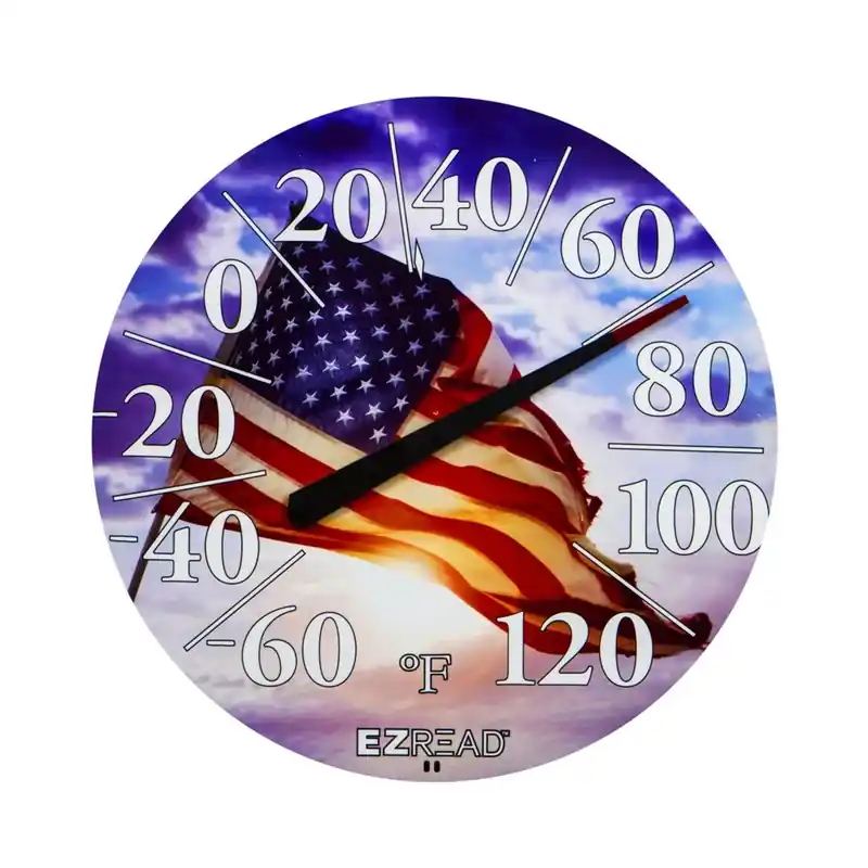 Usa Flag Dial Thermometer Plastic Multicolored 12.5 In.