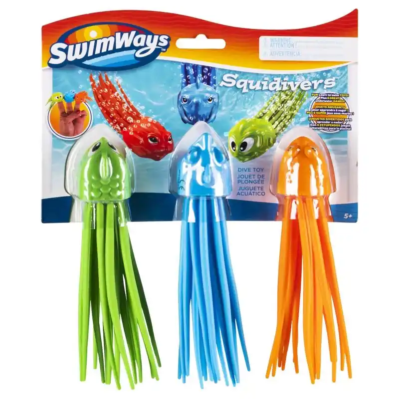 Assorted Rubber Squidivers Dive Sticks - 3 Pieces For Ages 5+