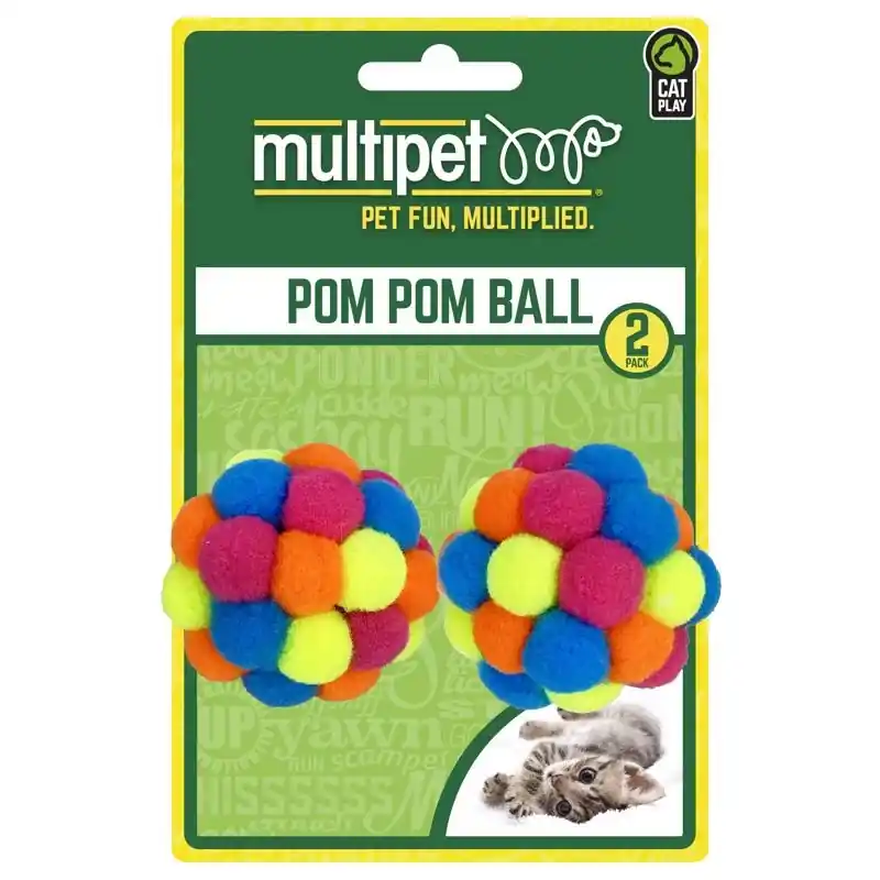 For Cat Assorted Plush Pom Pom Ball Cat Toy 2 Pk