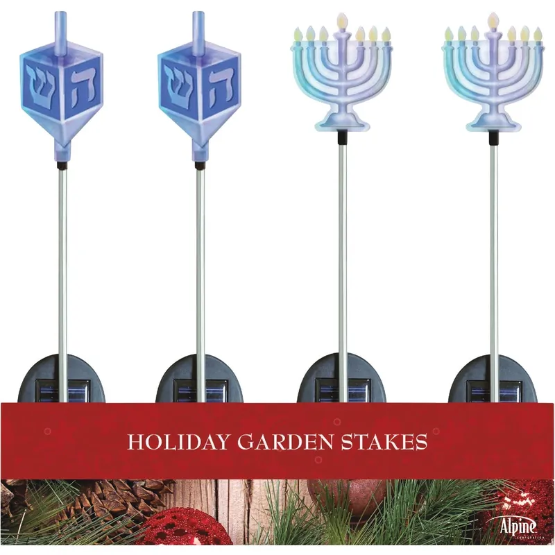 Solar Iridescent Menorah And Dreidel Garden Stake - 34 In. Height