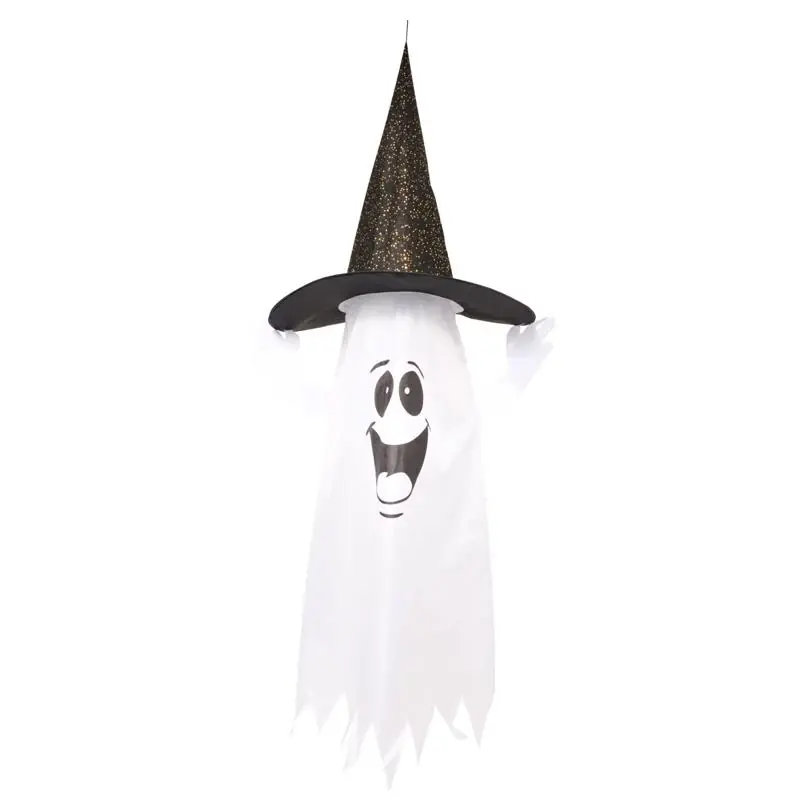 5 Ft. Prelit Ghost With Witch Hat Halloween Decoration