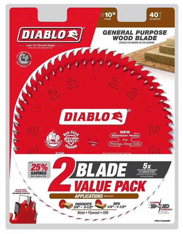 10 In. D X 5/8 In. Tico Hi-density Carbide Circular Saw Blade Set 40 Teeth 2 Pk
