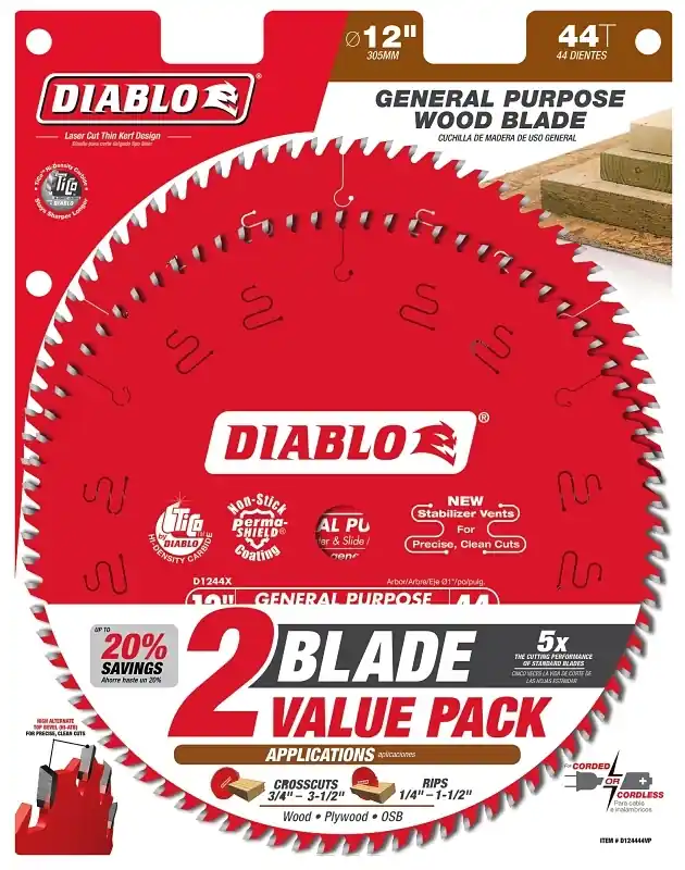 12 In. D X 1 In. Tico Hi-density Carbide Circular Saw Blade Set 44 Teeth 2 Pk