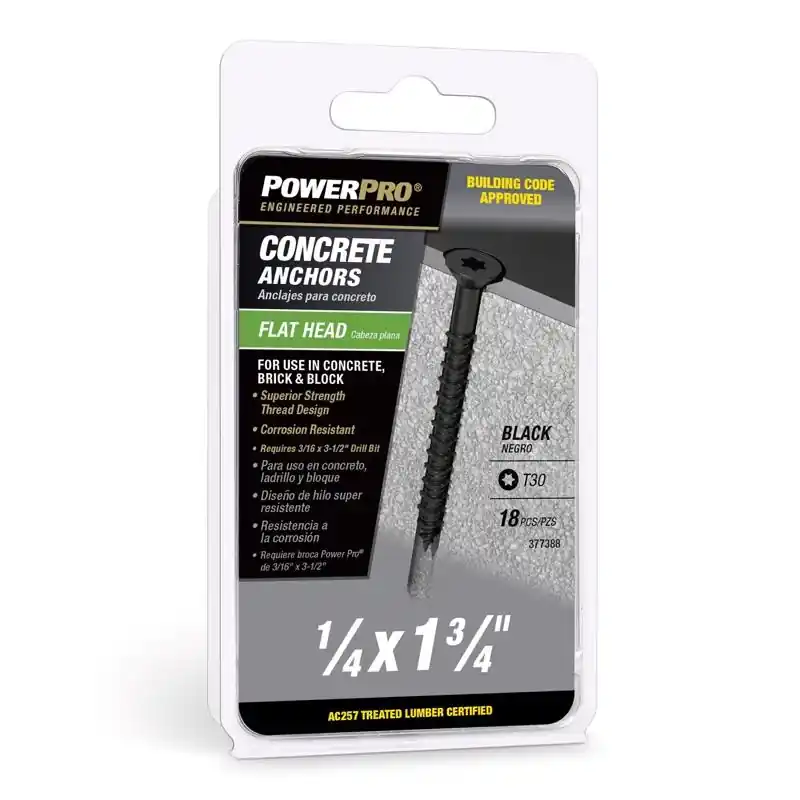 1/4 In. D X 1-3/4 In. L Carbon Steel Flat Head Concrete Screw Anchor 18 Pk