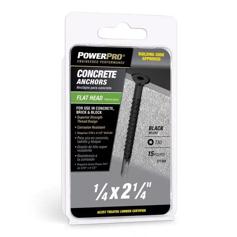 1/4 In. D X 2-1/4 In. L Carbon Steel Flat Head Concrete Screw Anchor 15 Pk