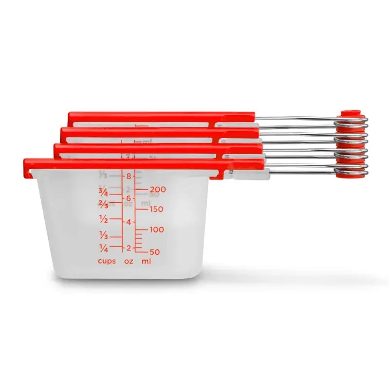 Polypropylene Clear And Red Measuring Cup Set - 4 Piece Kitchen Gadgets