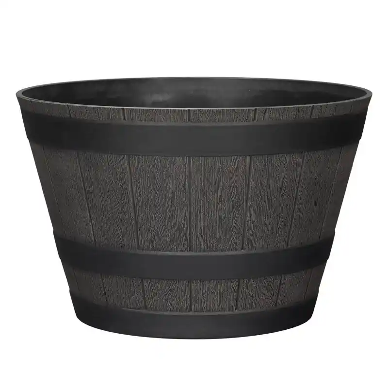 9 In. H X 14 In. D Wood-resin Whiskey Barrel Planter - Brown