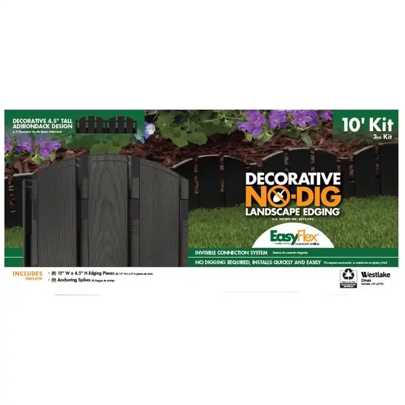 No-dig Decorative Landscape Edging Kit, Adirondack Design, 10 Ft.