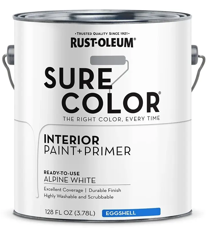 Sure Color Interior Wall Paint & Primer, Eggshell Alpine White, 1 Gallon