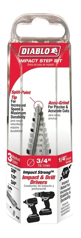 Step Drill Bit, 9 Steps, 3/8 To 3/4-in.