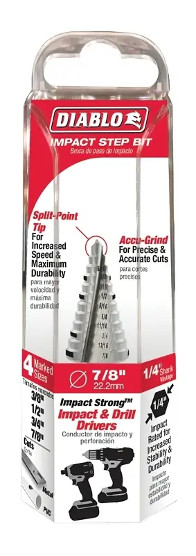 Step Drill Bit, 12 Steps, 3/8 To 7/8-in.