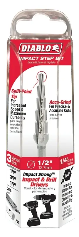 Step Drill Bit, 6 Steps, 1/4 To 1/2-in.