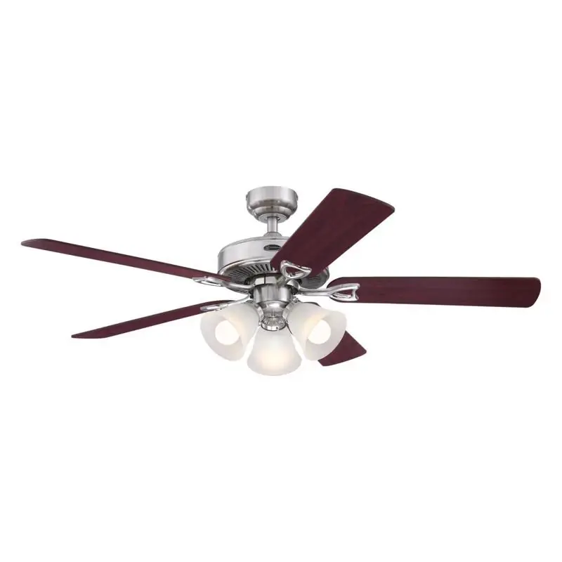 Vintage 52 Inch Brushed Nickel Brown Led Indoor Ceiling Fan
