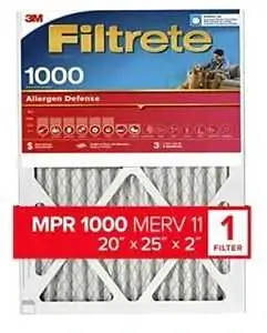 20x25 X 2 In. Allergen Defense Pleated Air Filter, 1000 Mpr, 90 Days