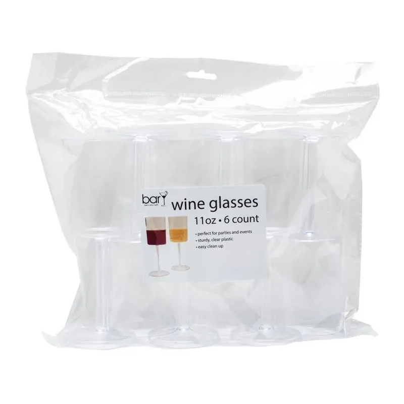 Bary3 11‑ounce Clear Plastic Wine Glasses – Set Of 6 High‑gloss Party Tumblers