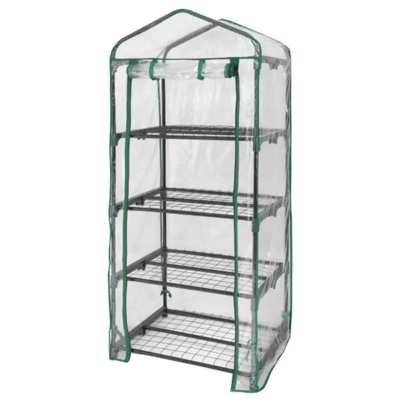 Mini Greenhouse, Steel Frame, 4 Mesh Shelves, Clear Cover, 23 X 17 X 57 In. High