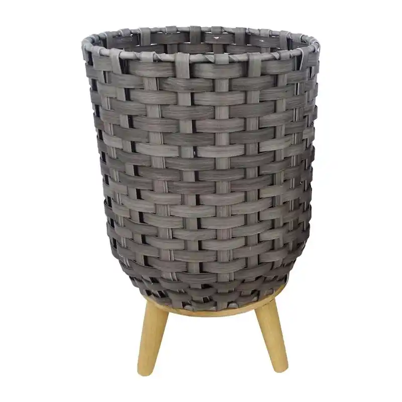 15 In. H X 12 In. W Plastic Wicker Plant Basket Gray