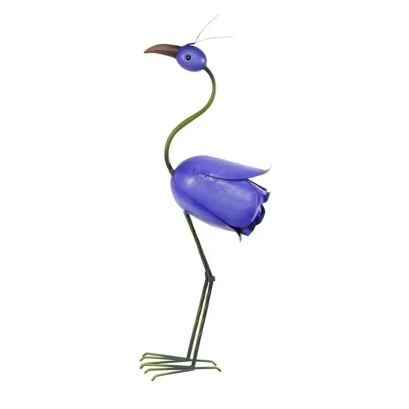 Iron Blue 33 Inch Rose Flamingo Garden Statue