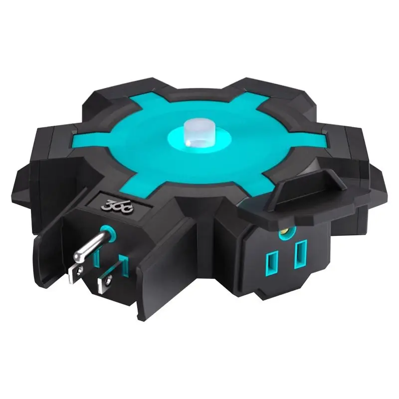 Grounded 5 Outlets Power Hub Black/teal 15 Amps