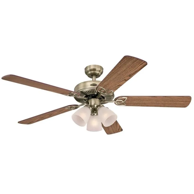 52 Inch Antique Brass Brown Led Indoor Ceiling Fan With 5 Blades