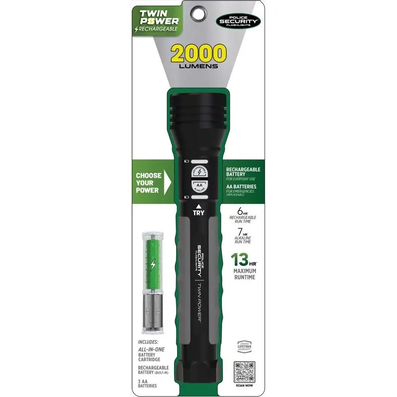 Twin Power Rechargeable Flashlight, 2,000 Lumen