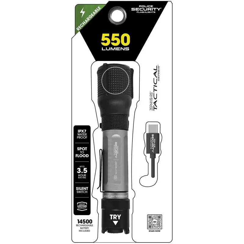 Zephyr-rs 550 Lumens Led Tactical Rechargeable Flashlight With 14500 Battery