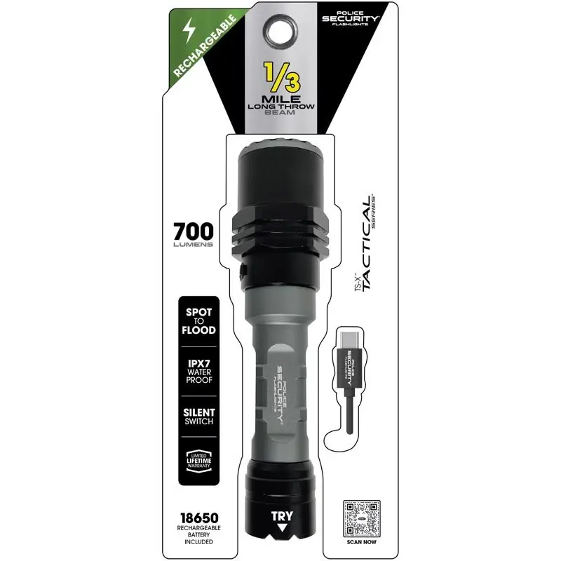 Long Throw Rechargeable Flashlight, 700 Lumen