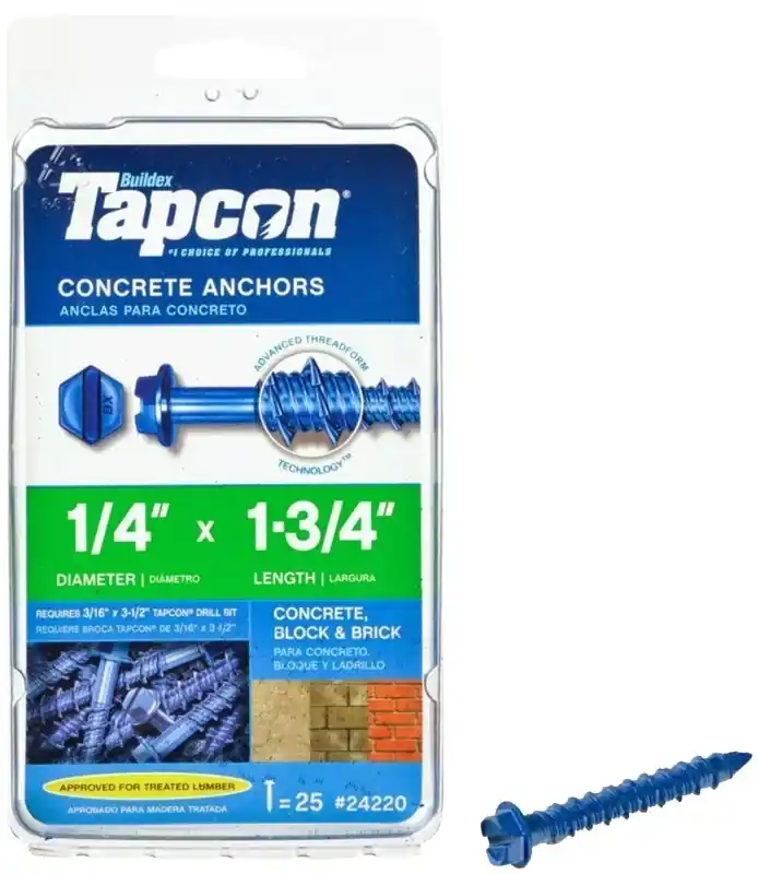 1/4 In. D X 1-3/4 In. L Steel Hex Head Concrete Screw Anchor 25 Pk