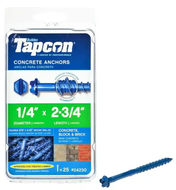 1/4 In. D X 2-3/4 In. L Steel Hex Head Concrete Screw Anchor 25 Pk