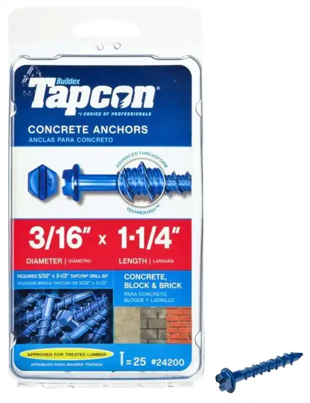 3/16 In. D X 1-1/4 In. L Steel Hex Head Concrete Screw Anchor 25 Pk