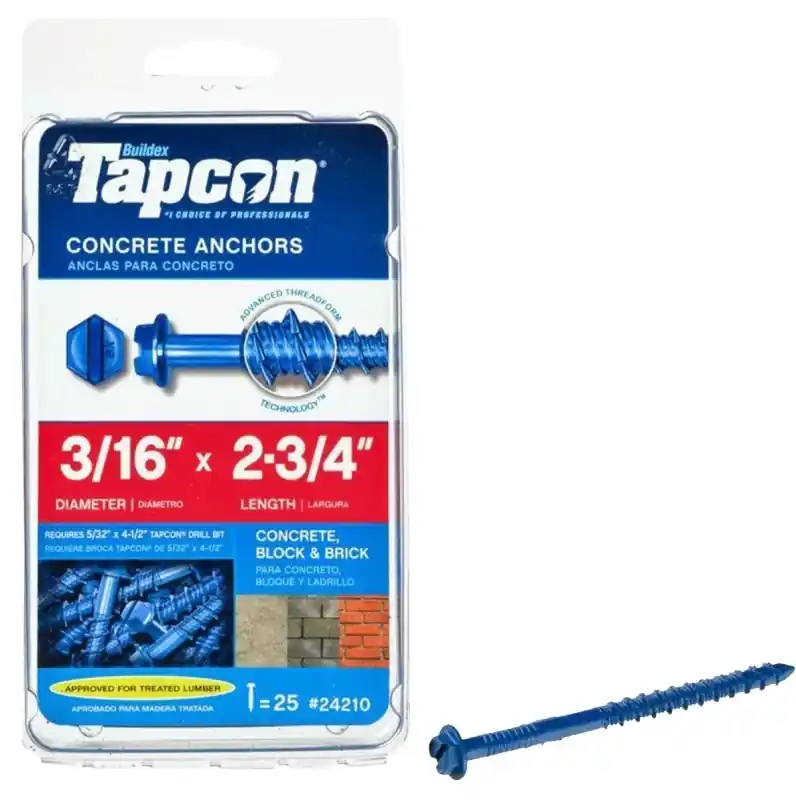 3/16 In. D X 2-3/4 In. L Steel Hex Head Concrete Screw Anchor 25 Pk