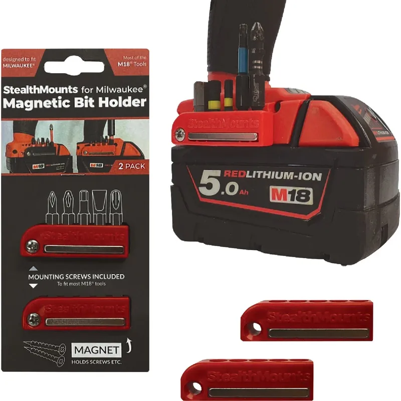 Bit Holders Compatible With Milwaukee M18; Red Abs Magnetic Bit Holder 2 Pk