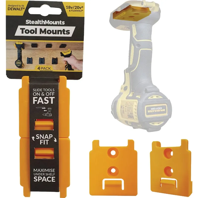 Tealthmounts Tool Holders Compatible With Dewalt 18/20v & Flexvolt; Yellow Abs Tool Holder 4 Pk