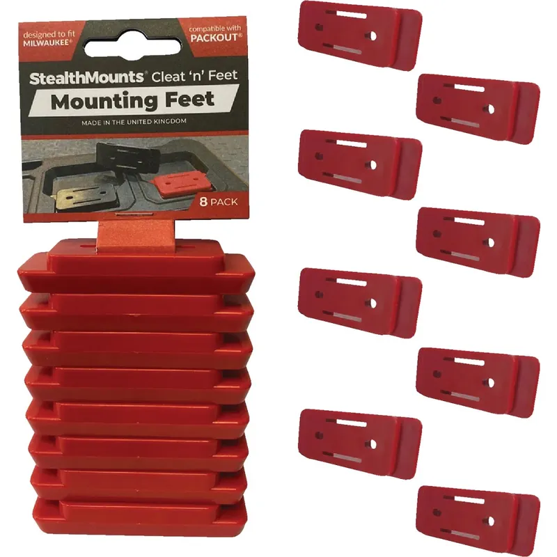 Mounting Feet Compatible With Milwaukee Packout; Red Abs Packout Holder 8 Pk