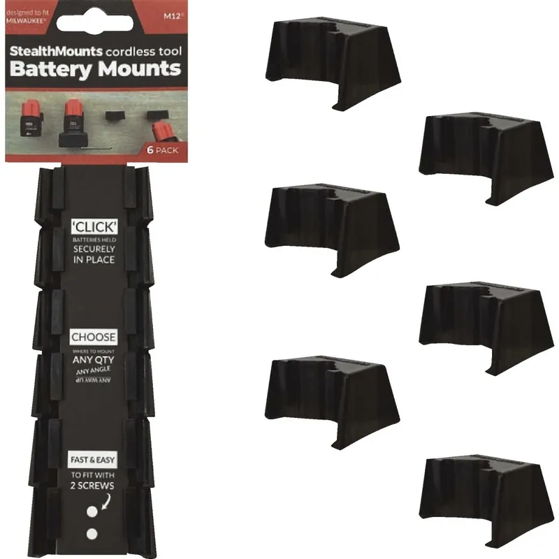 Battery Mounts Compatible With Milwaukee M12; Black Abs Battery Holder 6 Pk