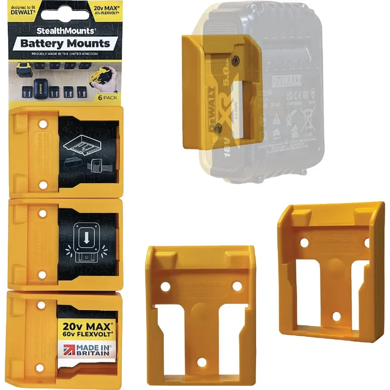Battery Mounts Compatible With Dewalt 20v Max; Yellow Abs Battery Holder 6 Pk