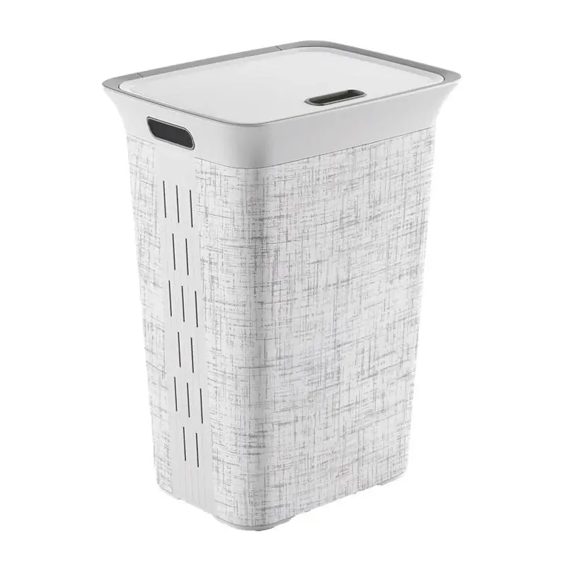 White Resin Laundry Hamper With Lid And Handle, 63.4 Qt