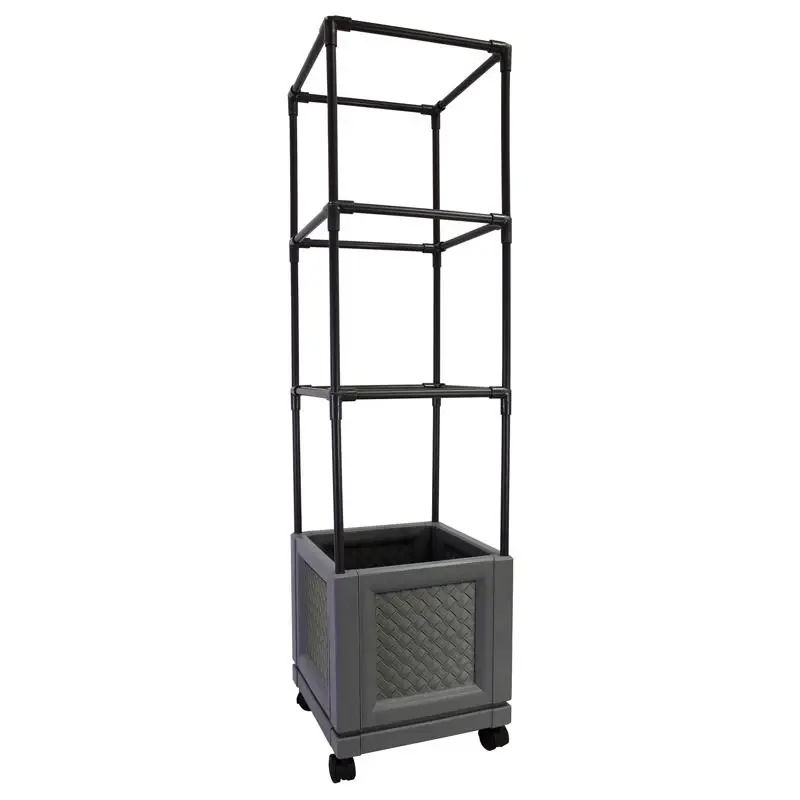 44 In. Resin Trellis Tower Garden Bed Charcoal