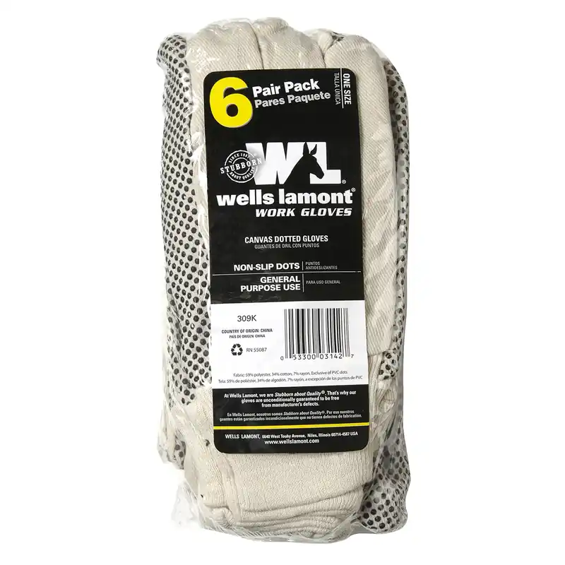 Men‘s Dotted Palm Work Gloves White M 6 Pk