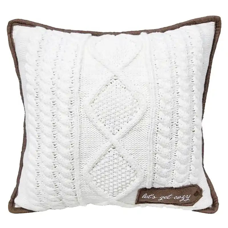 Home Brown/white Cozy Knit Polyester Pillow 16 In.