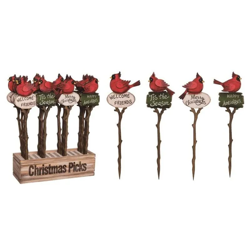 Multicolored Cardinal Plant Stake – 13‑inch Wooden Garden Marker