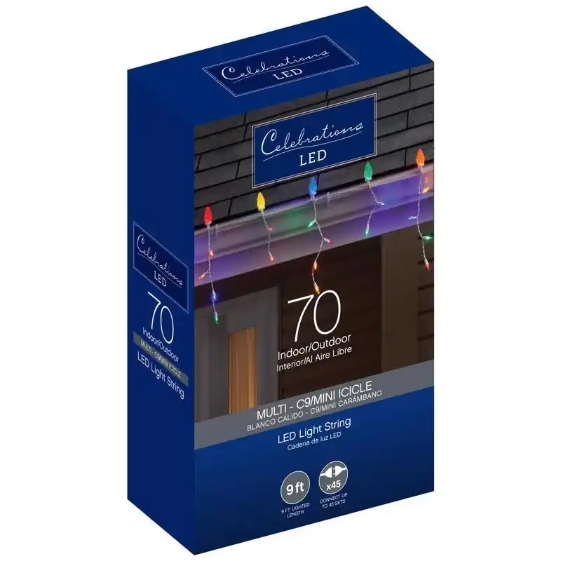 Blue Led C9 Multicolored 70 Ct Icicle Christmas Lights 9 Ft.