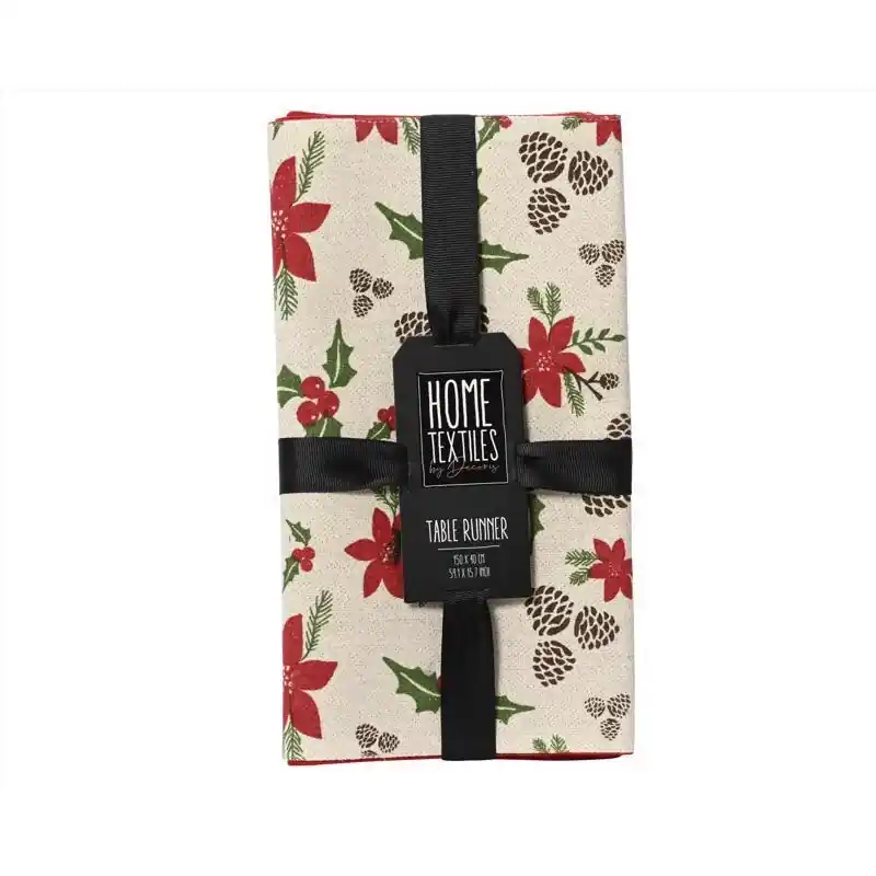 Multicolor Cotton Poinsettia Table Runner 59 Inches