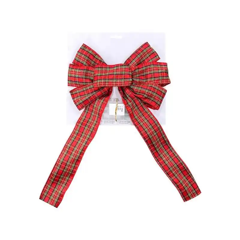 Lin-con Omega Bright 10 In Diameter 1.5 Ft Led Prelit Warm White Plaid Bow Garland