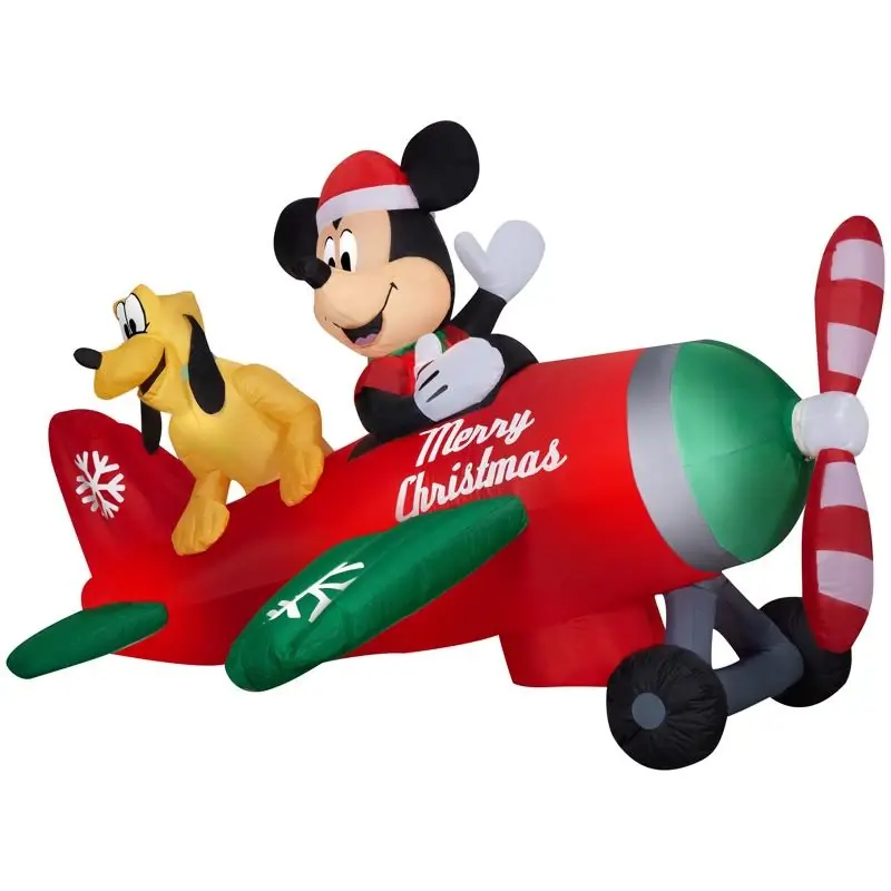 Animated Christmas Inflatable Mickey Mouse And Pluto In Airplane 54 In.