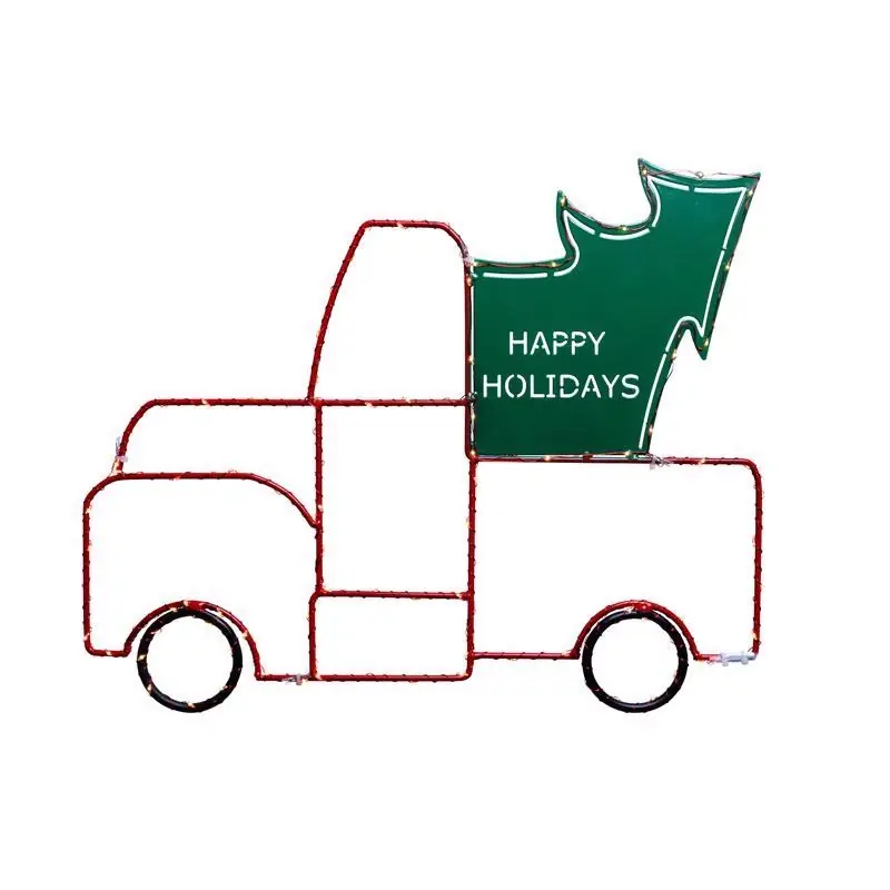 15 Inch Led Truck With Tree Silhouette Hanging Decor
