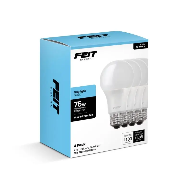 Feit A19 E26 (medium) Led Bulb Daylight 75 Watt Equivalence 4 Pk