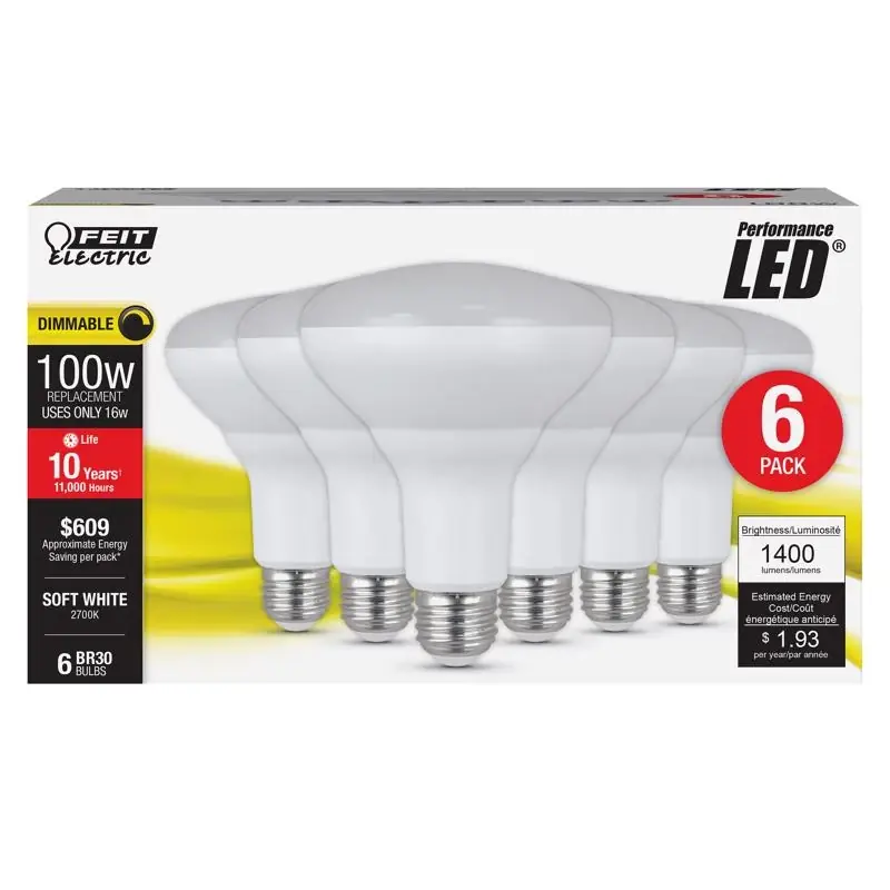 Feit Br30 E26 (medium) Led Bulb Soft White 100 Watt Equivalence 6 Pk